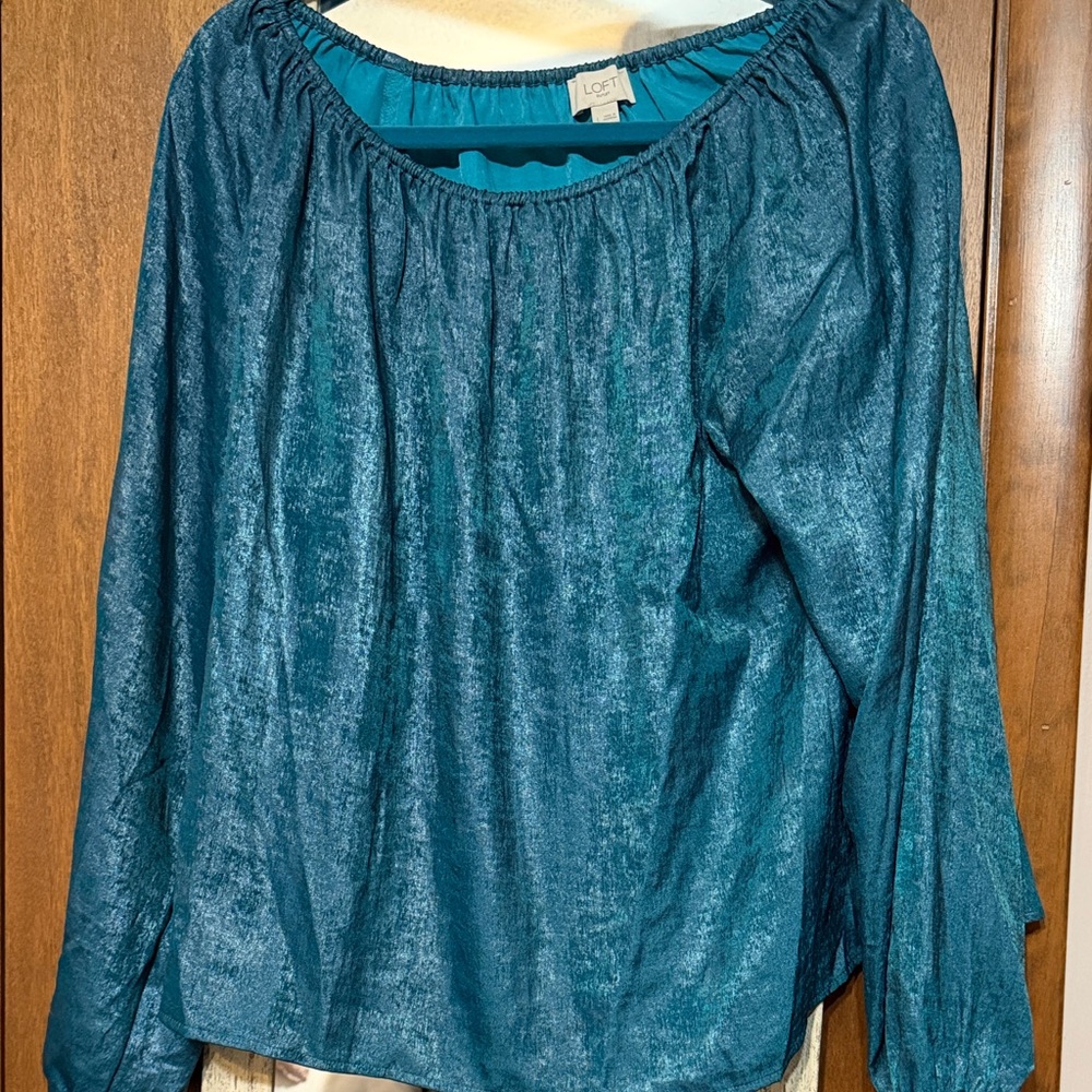 LOFT Teal Shimmer Long Sleeve Blouse